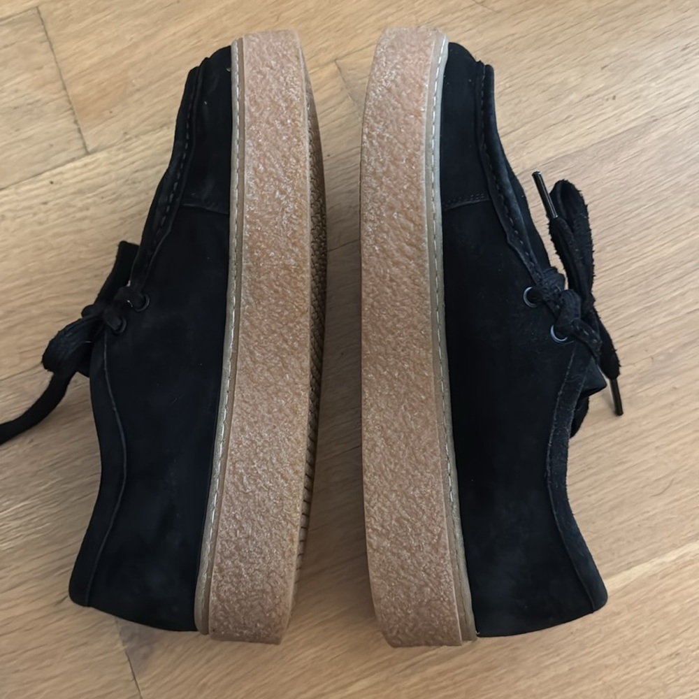 Hush Puppies Black Suede Loafers with Brown Sole